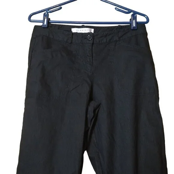 Studio M Women's Size 6 Black Casual Roll Tab Leg Linen Blend Pants New - Picture 2 of 5